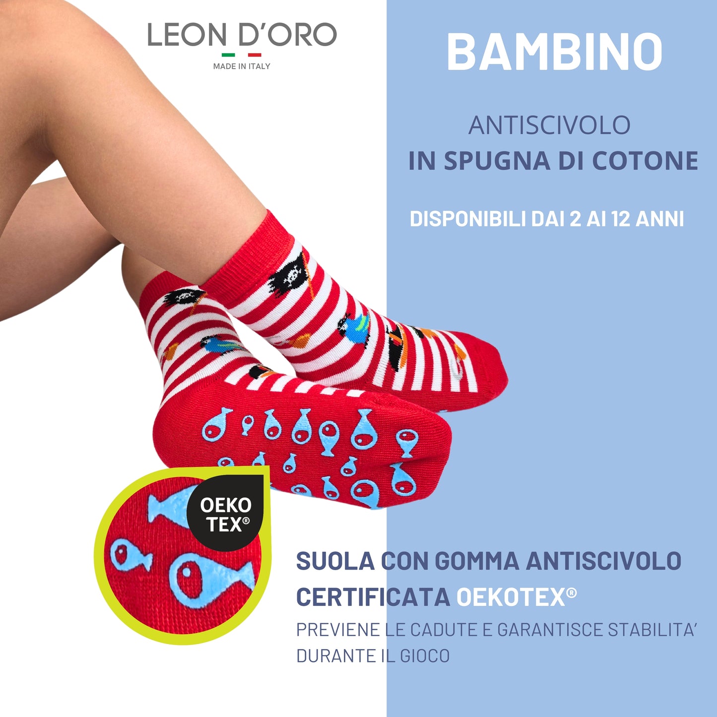 Calzini Bambino Antiscivolo Cotone 3 Paia Calze Bimbo abs scuola casa gonfiabili, Made in Italy ASS2