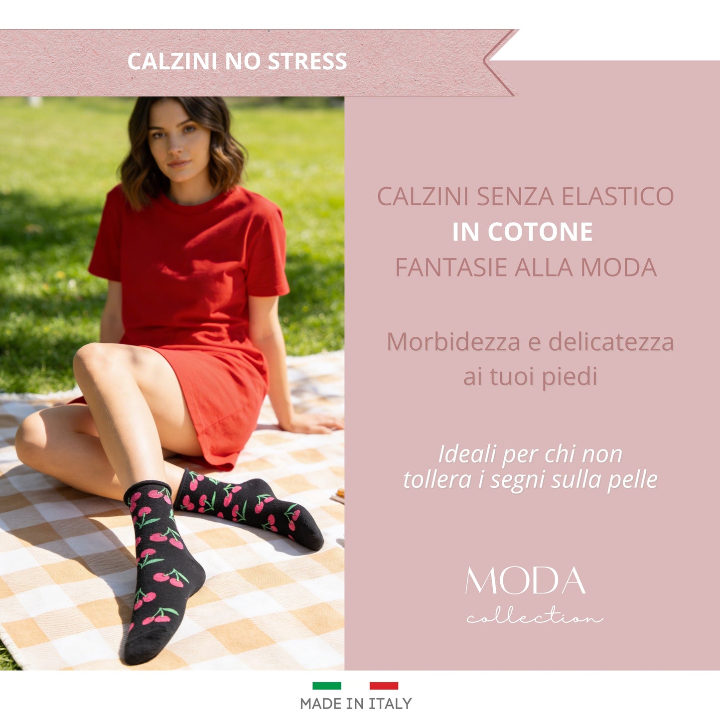Calzini SENZA ELASTICO Donna COTONE Calze Donna Moda Made in Italy ASS PE2