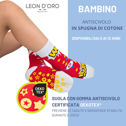 Calzini Bambino Antiscivolo Cotone 3 Paia Calze Bimbo abs scuola casa gonfiabili, Made in Italy