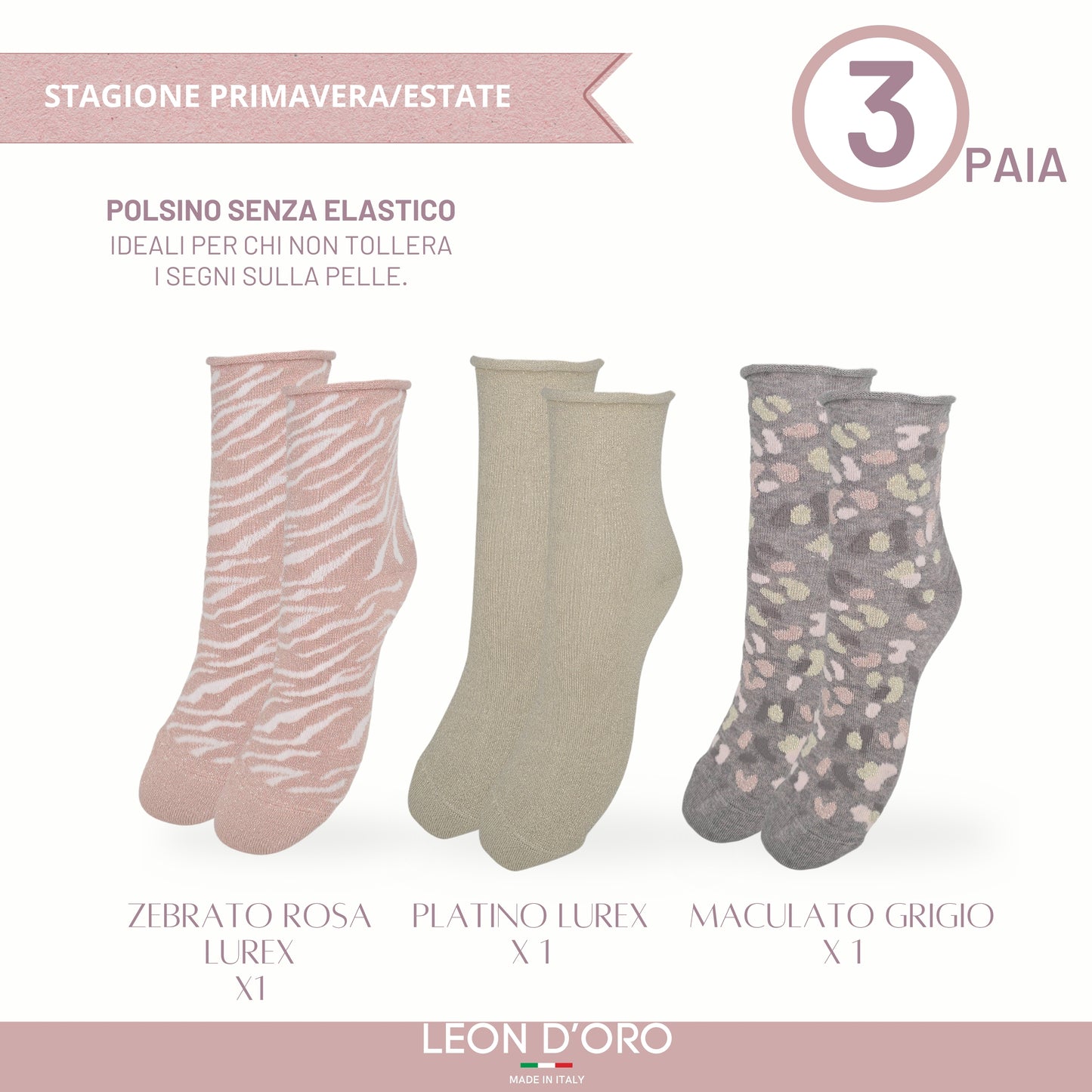 Calzini Senza Elastico Donna Cotone Leggero 3 Paia Calze Donna Viscosa Moda Made in Italy ASS1