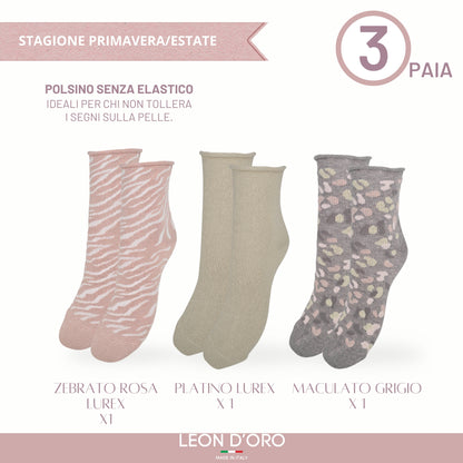 Calzini Senza Elastico Donna Cotone Leggero 3 Paia Calze Donna Viscosa Moda Made in Italy ASS1