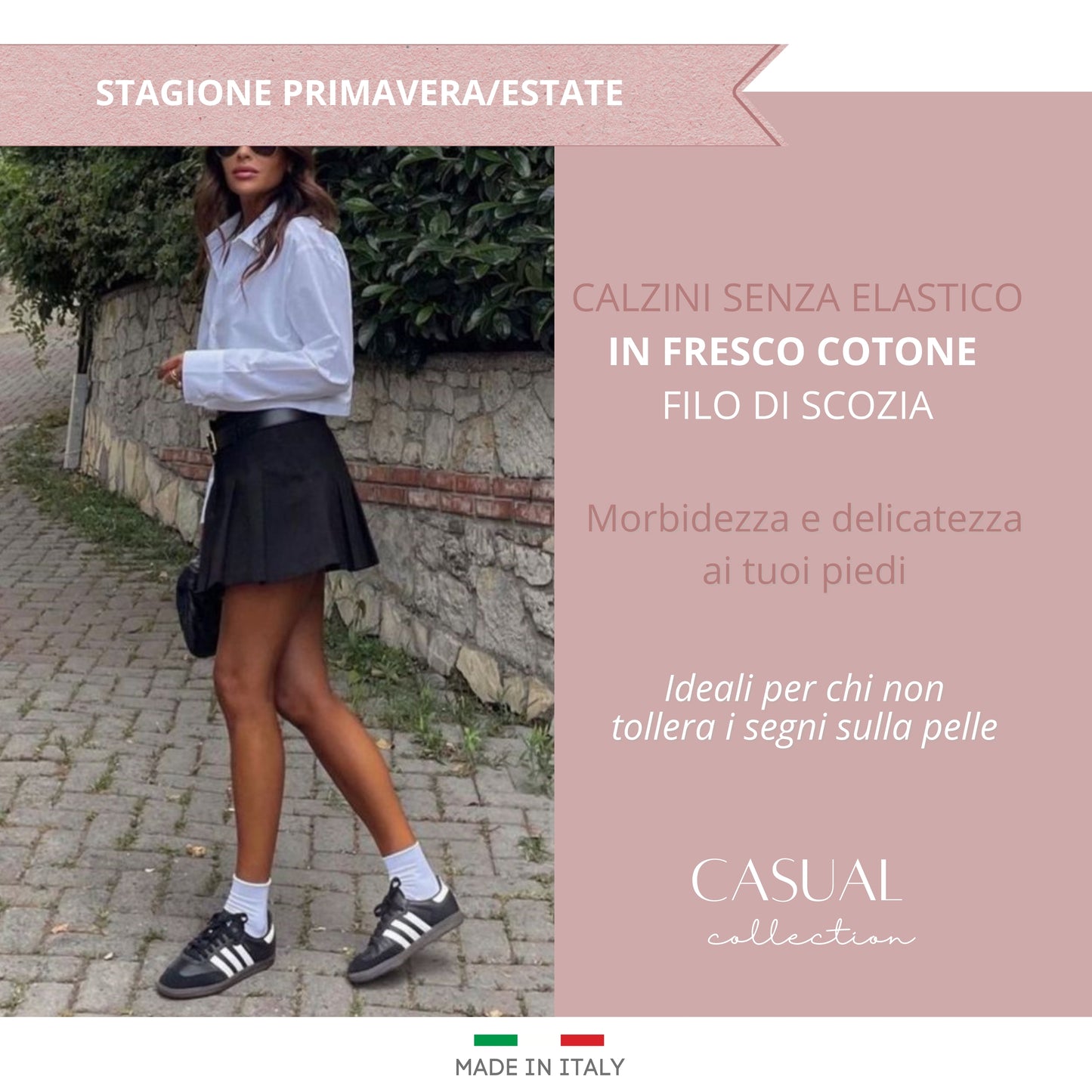 Calzini Senza Elastico Donna Cotone Leggero 3 Paia Calze Donna Filo di scozia Made in Italy PINK
