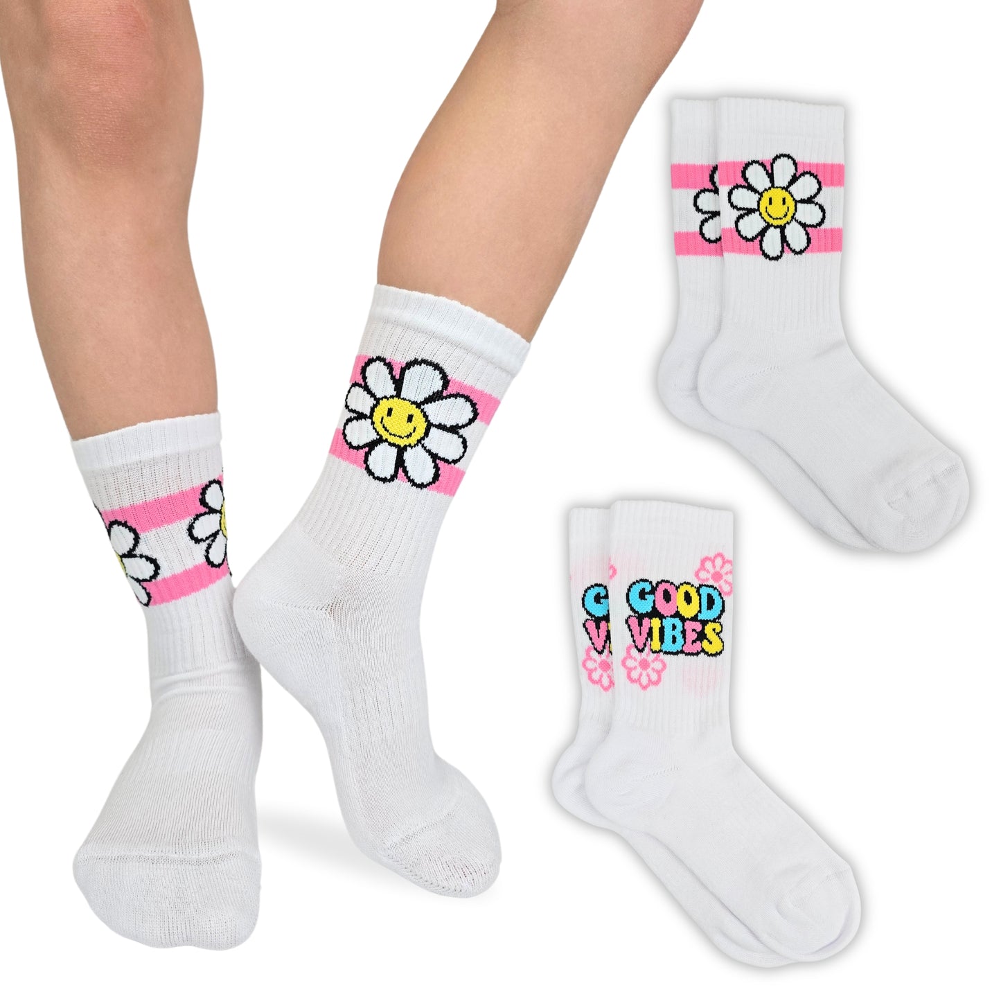 Calze Sportive Bambina 2 Paia Calzettoni Ragazza Tennis, Basket, Skateboard, Atletica, Calzini Made in Italy