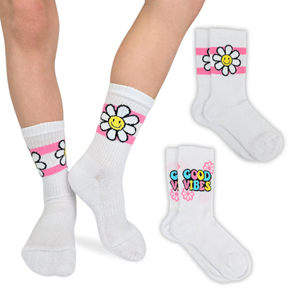 Calze Sportive Bambina 2 Paia Calzettoni Ragazza Tennis, Basket, Skateboard, Atletica, Calzini Made in Italy