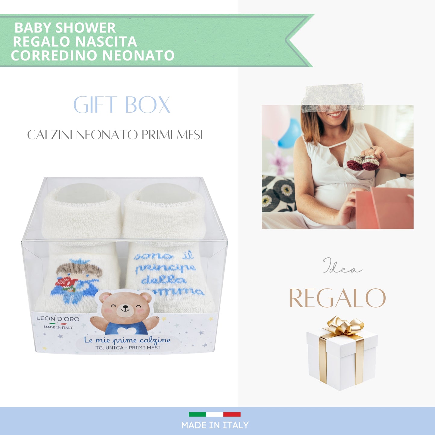 Calze Neonato Calzino Regalo Baby Shower Scarpine Babbucce bambini Primi Mesi Taglia Unica Made in Italy M-ASS2