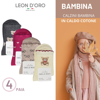 Calzini Bambina CALDO COTONE 4 Paia Calze Bimba Calze Bambina Made in Italy ASS3