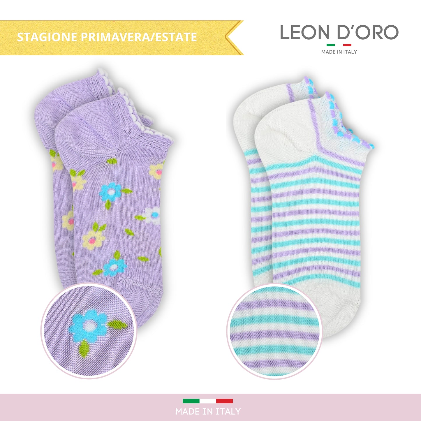 Calzini Fantasmini Bambina Cotone Filo di Scozia 4 Paia Calze leggere e traspiranti Made in Italy ASS1