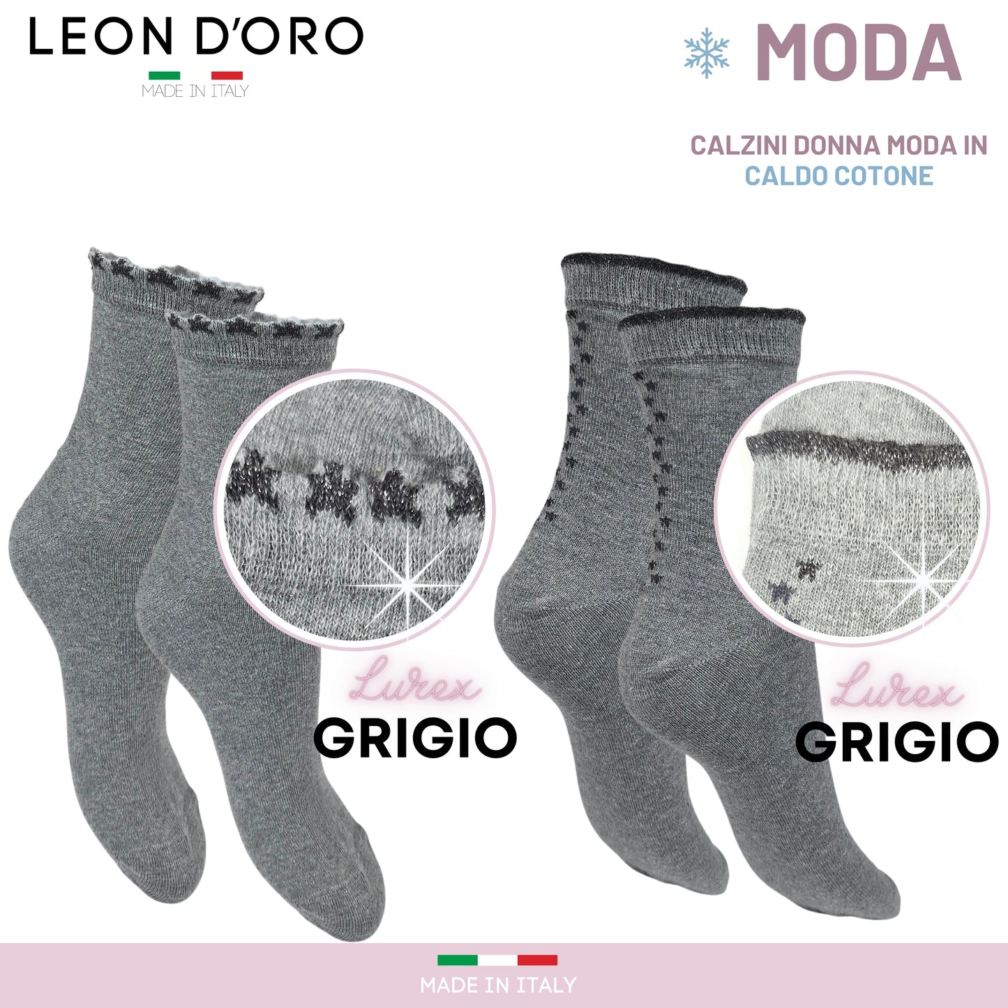 Calzini Donna Caldo Cotone Calze Donna senza elastico Moda Made in Italy ASS7