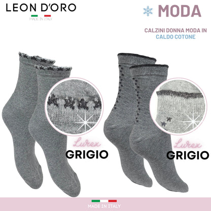 Calzini Donna Caldo Cotone Calze Donna senza elastico Moda Made in Italy ASS7