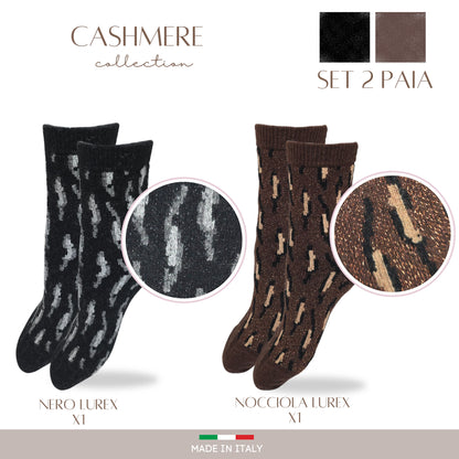 Calze Cashmere Donna Calzini Lana e Cachemire con Lurex Termici Invernali Made in Italy LUREX ASS3