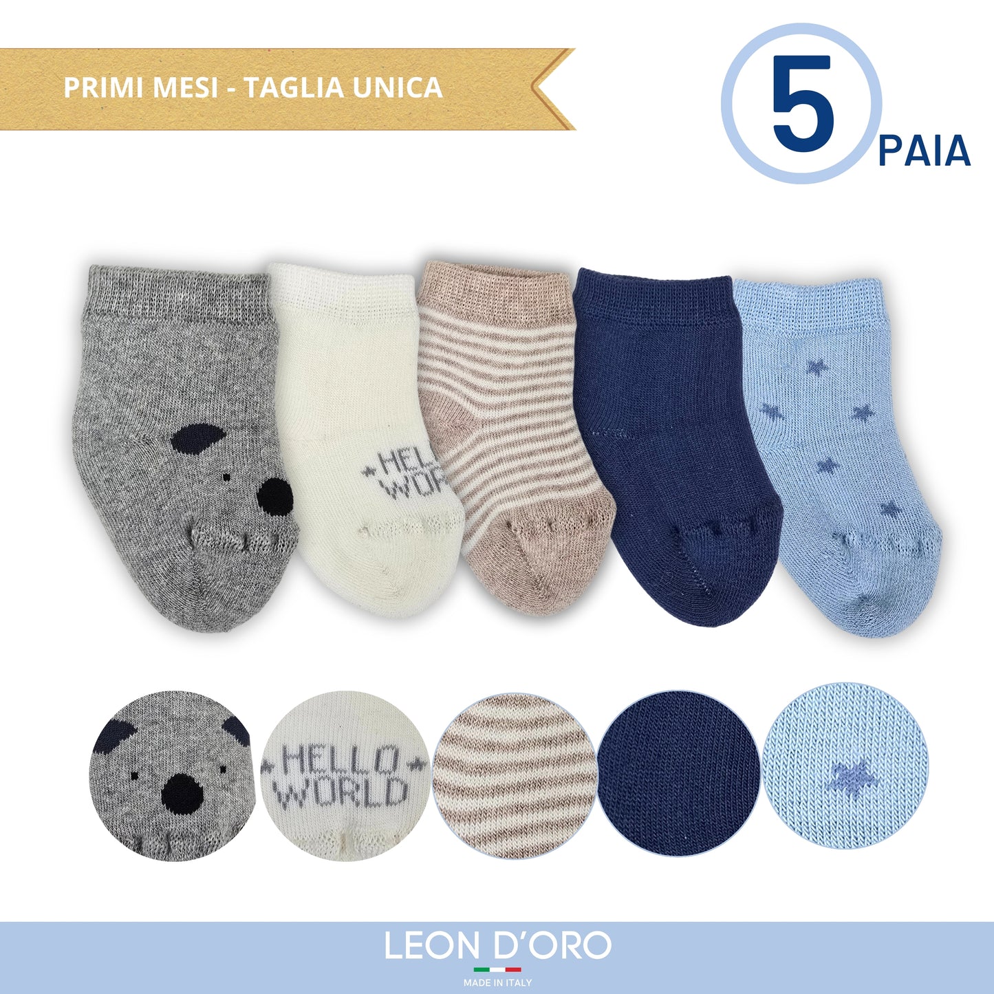 Calze Neonato 5 PAIA Calzino Regalo Scarpine Babbucce bambini Primi Mesi Taglia Unica Made in Italy