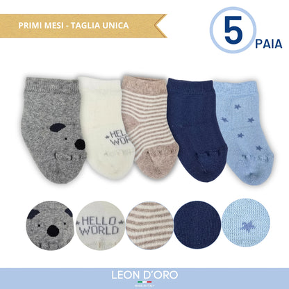 Calze Neonato 5 PAIA Calzino Regalo Scarpine Babbucce bambini Primi Mesi Taglia Unica Made in Italy
