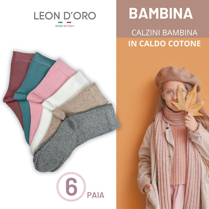 Calze Bambina in Cotone, Calzini Ragazza per Scuola Tempo Libero in caldo cotone 6 Paia ASSF2
