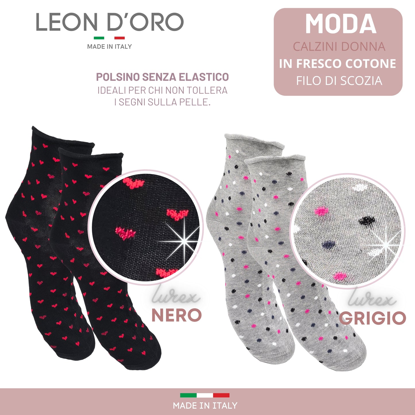 Calzini Donna Cotone Leggero 4 Paia di cui 1 in Omaggio Calze Donna Filo di scozia Made in Italy ASS3