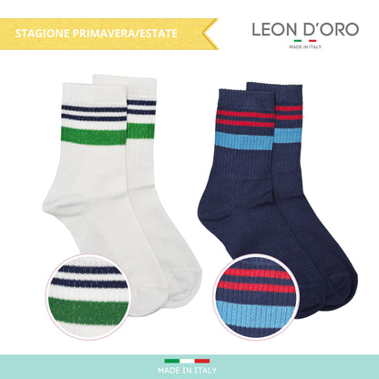 Calzini Bambino COTONE LEGGERO FILO DI SCOZIA 4 Paia, Calze leggere e traspiranti Made in Italy ASS1