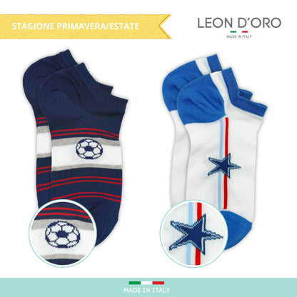Calzini Fantasmini Bambino COTONE LEGGERO FILO DI SCOZIA 4 Paia, Calze leggere e traspiranti Made in Italy ASS1