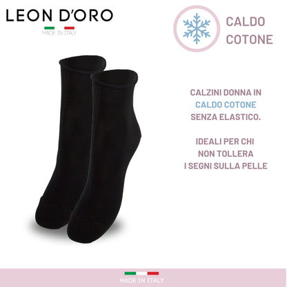 Calzini Donna senza elastico, Calze Donna Caldo Cotone 3/6 Paia Calzino Corto Moda Made in Italy NERO