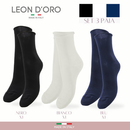 Calzini Senza Elastico Donna Cotone Leggero 3 Paia Calze Donna Filo di scozia Made in Italy CLASSIC
