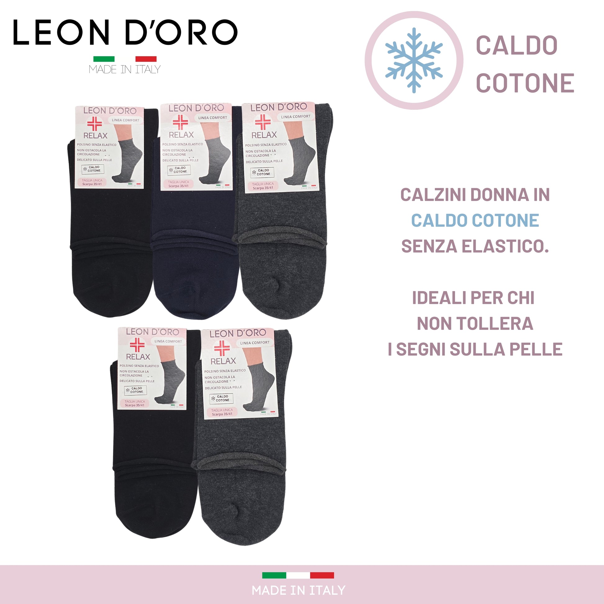 Calze Sanitarie Per Diabetici Donna - 100% Cotone Senza Elastico, Made In Italy - Foto 5