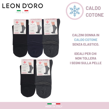 Calze Donna Sanitarie caldo cotone 5  PAIA, Calzino Senza Elastico Per Diabetici, 100% Made in Italy