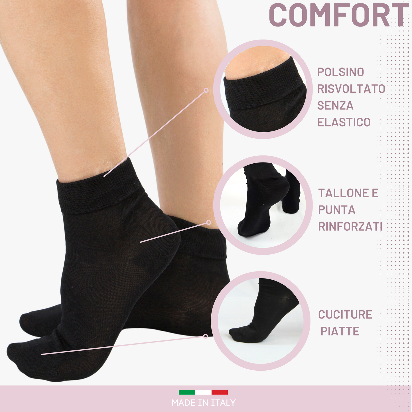 Calzini Donna Sanitari Cotone filo di Scozia Calzini senza elastico Calze per Diabetici 6 paia