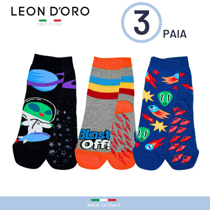 Calzini Bambino ANTISCIVOLO COTONE 3 Paia Calze Bimbo abs scuola casa gonfiabili, Made in Italy ASS2