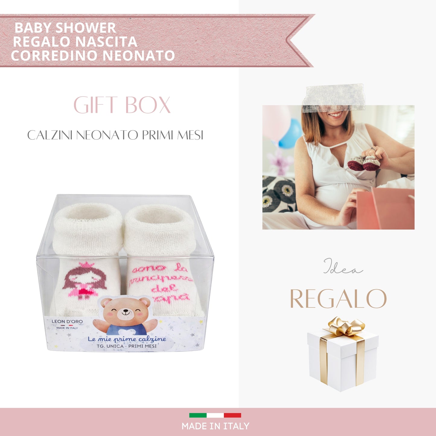 Calze Neonata Calzino Regalo Baby Shower Scarpine Babbucce bambini Primi Mesi Taglia Unica Made in Italy F-ASS2