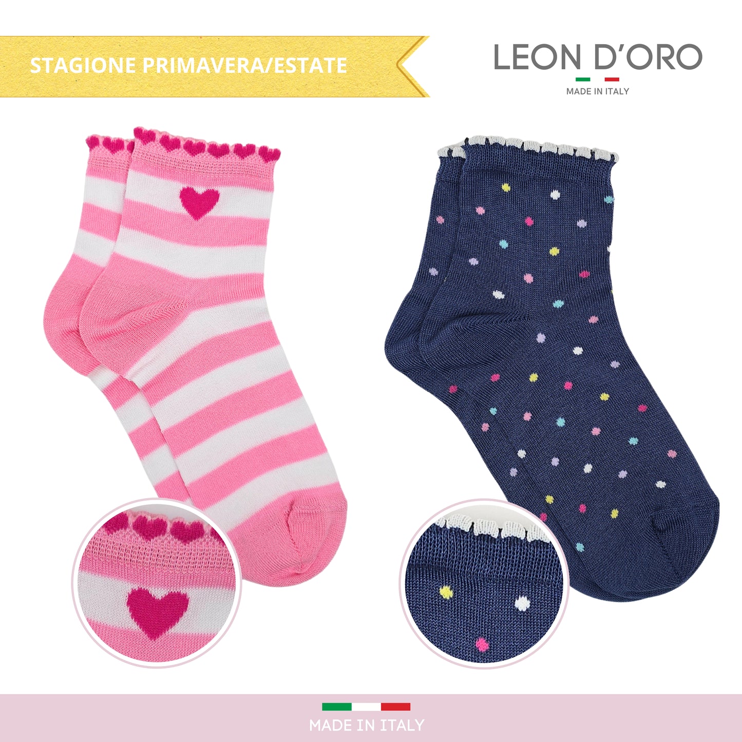 Calzini Bambina Cotone Filo di Scozia 4 Paia Calze leggere e traspiranti Made in Italy ASS1