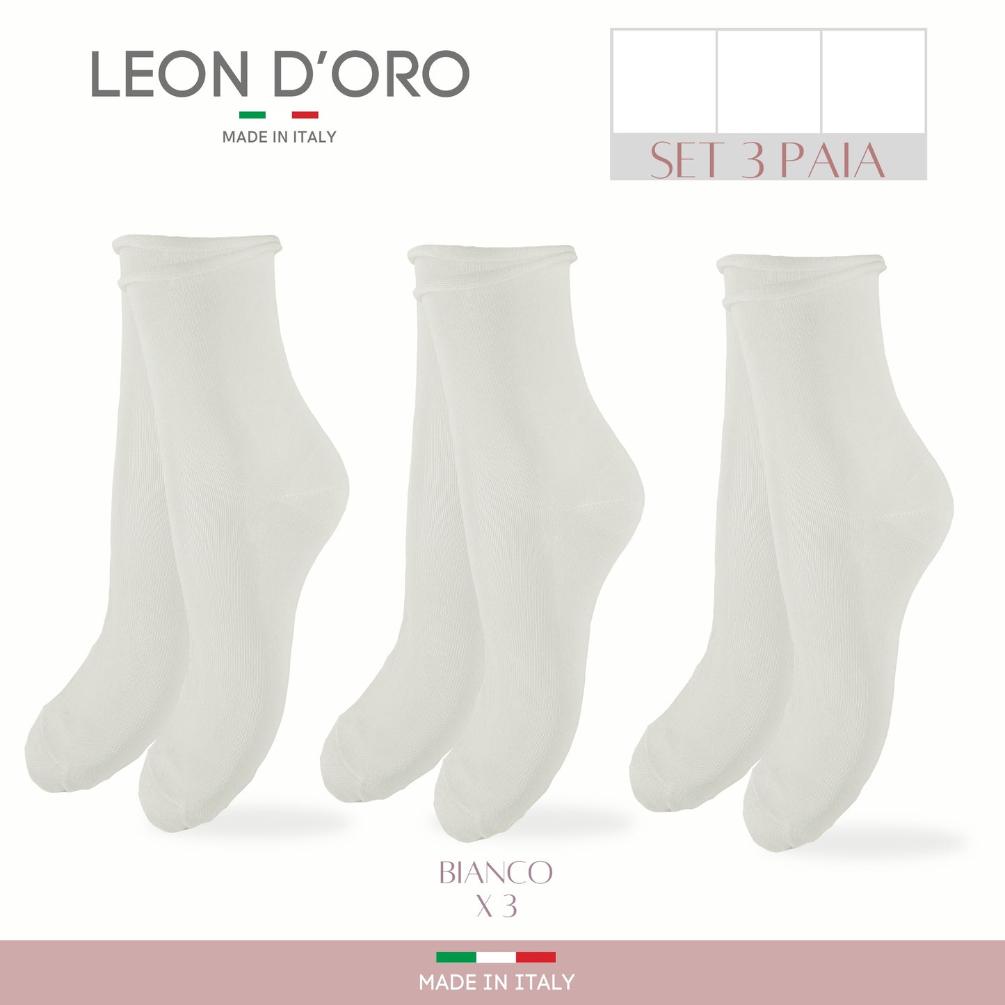 Calzini Senza Elastico Donna Cotone Leggero 3 Paia Calze Donna Filo di scozia Made in Italy BIANCO