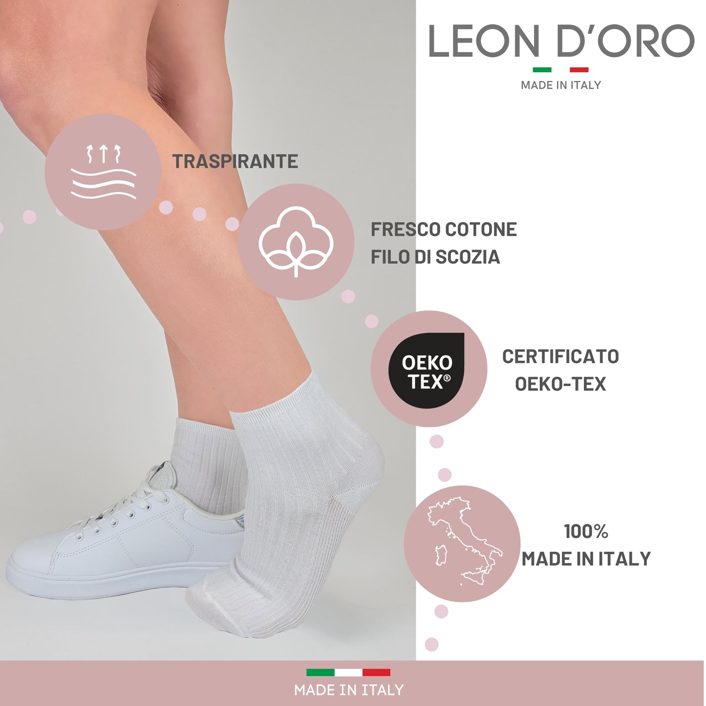 Calzini Costina Donna Cotone Leggero 3 Paia Calze Donna Filo di scozia Made in Italy BIANCO