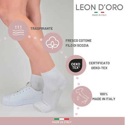 Calzini Costina Donna Cotone Leggero 3 Paia Calze Donna Filo di scozia Made in Italy BIANCO