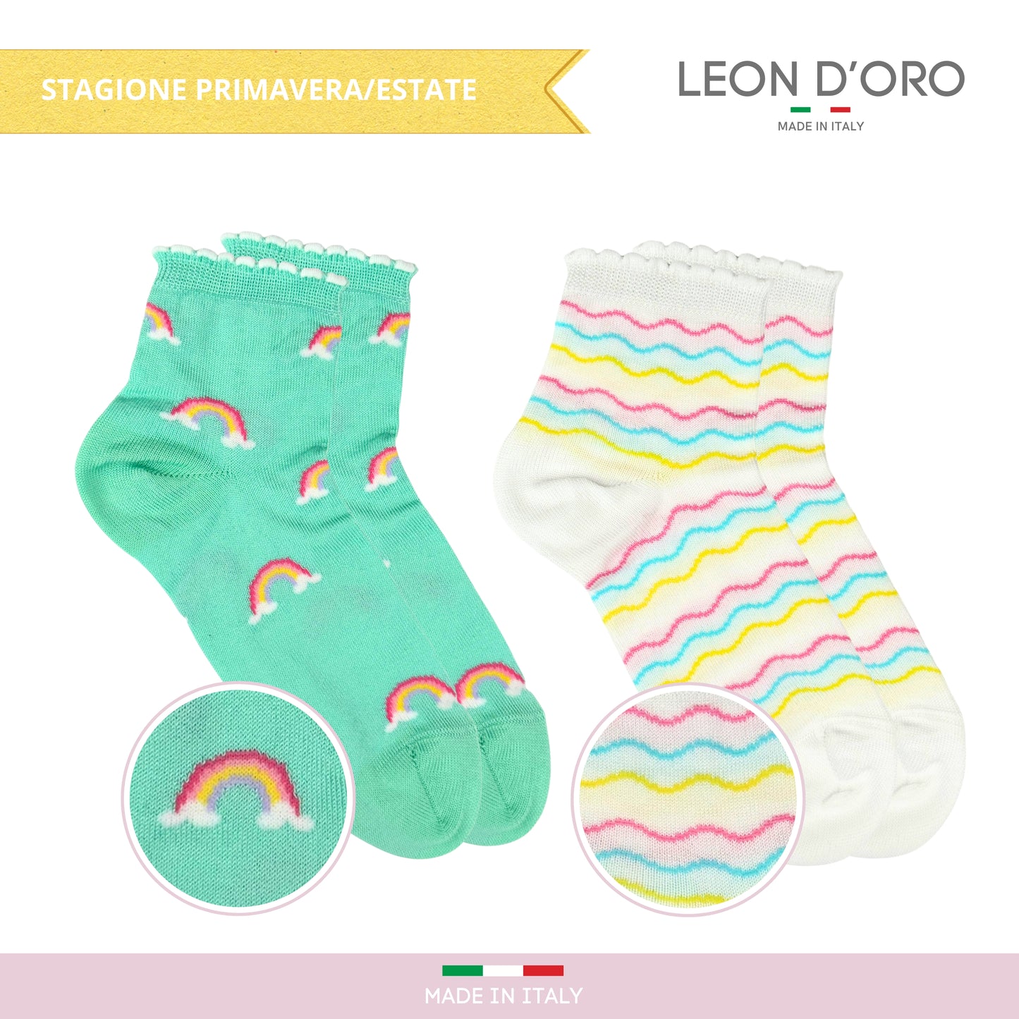 Calzini Bambina COTONE LEGGERO FILO DI SCOZIA 4 Paia Calze leggere e traspiranti Made in Italy ASS1