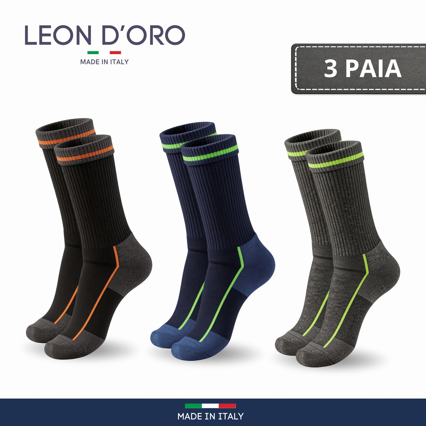 Calze da Lavoro Uomo Donna Metà Polpaccio in Cotone Punta e Tallone Rinforzati Traspiranti Supporto Arco Plantare Made in Italy