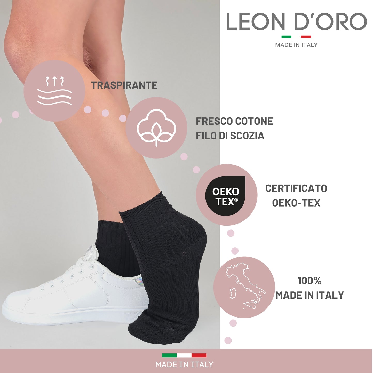 Calzini Costina Donna Cotone Leggero 3 Paia Calze Donna Filo di scozia Made in Italy NERO