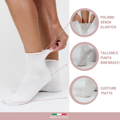 Calzini Senza Elastico Donna Cotone Leggero 3 Paia Calze Donna Filo di scozia Made in Italy PINK
