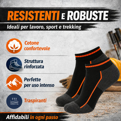 Calze da Lavoro Uomo Donna Corte in Cotone Punta e Tallone Rinforzati Traspiranti Supporto Arco Plantare Made in Italy