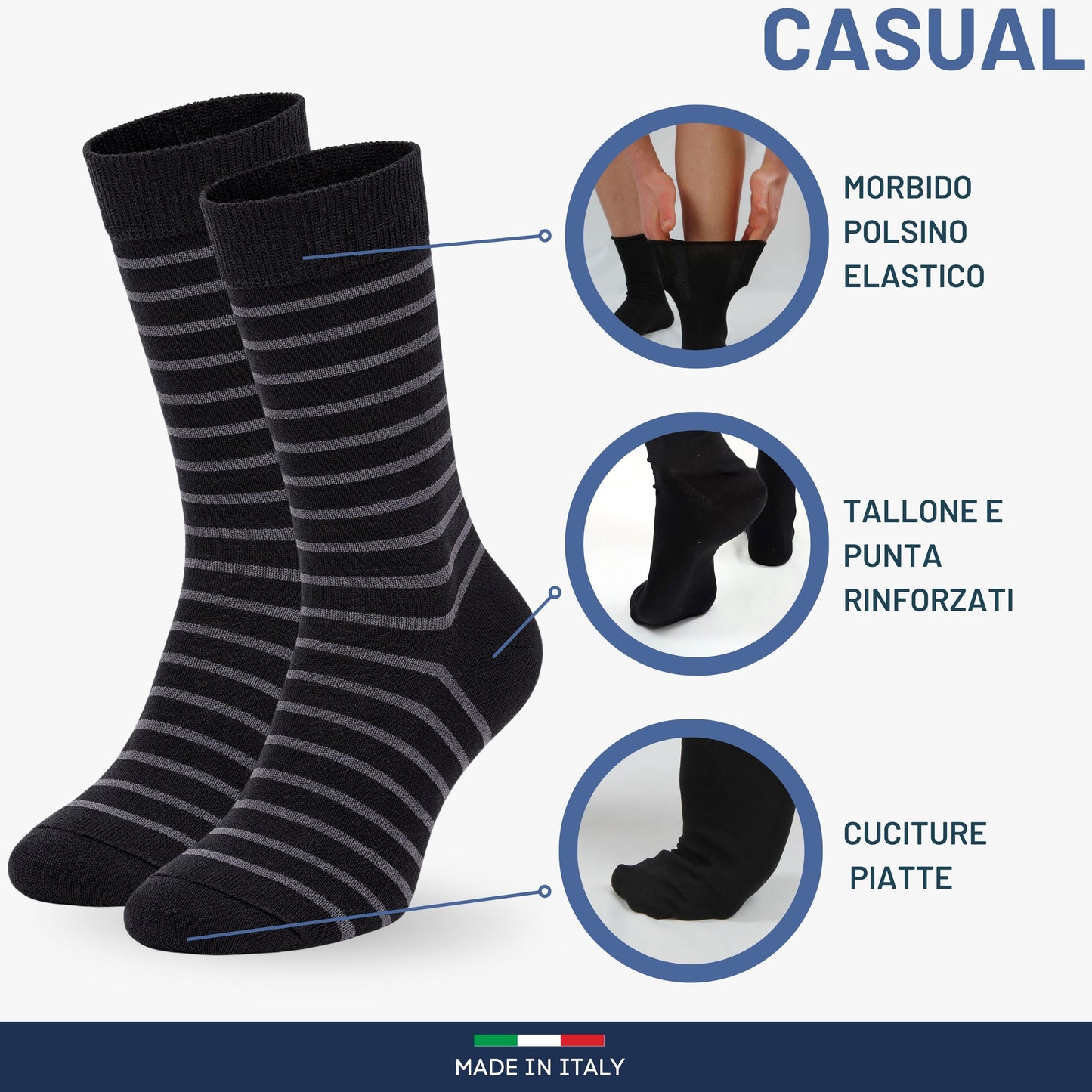 Calze Uomo Cotone Rigate corte 4 Paia calze uomo Fantasia calze Filo di Scozia Moda in Italy