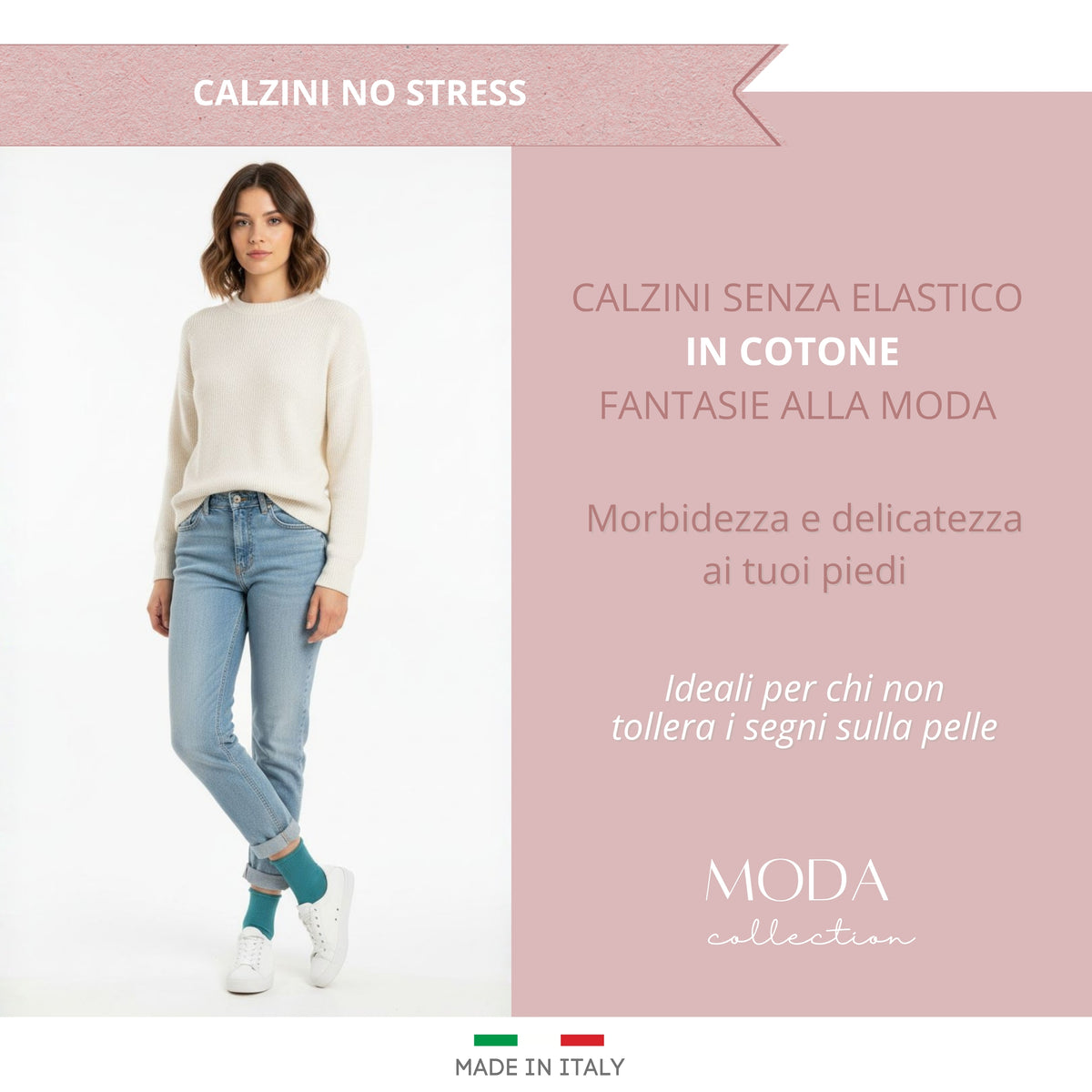 Calzini SENZA ELASTICO Donna CALDO COTONE Calze Donna Moda Made in Italy ASS3