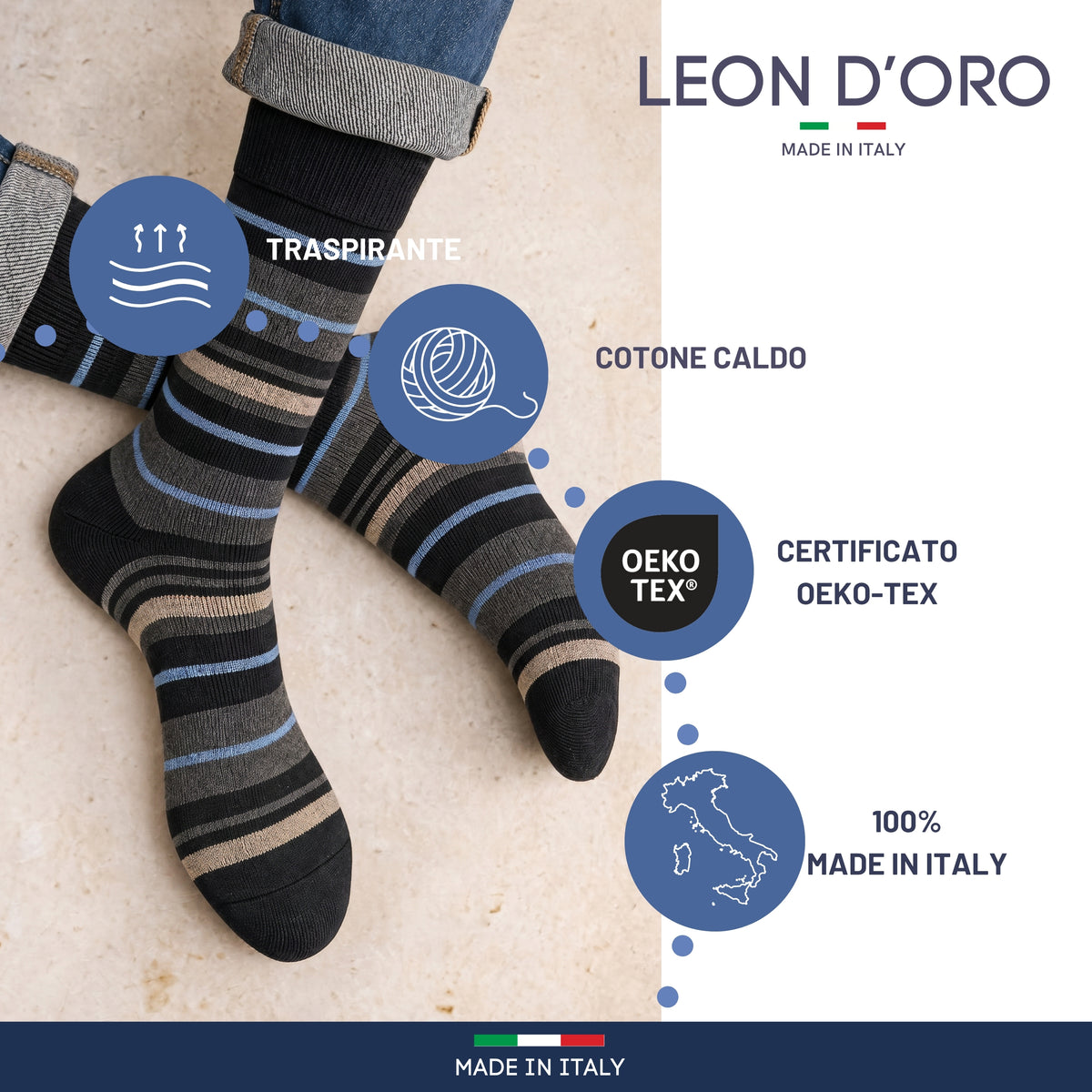 Calze Uomo Caldo Cotone corte calze uomo invernali Fantasia calze Moda Made in Italy RIGA