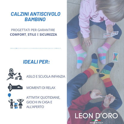 Calzini Bambino Antiscivolo Cotone 3 Paia Calze Bimbo abs scuola casa gonfiabili, Made in Italy ASS4