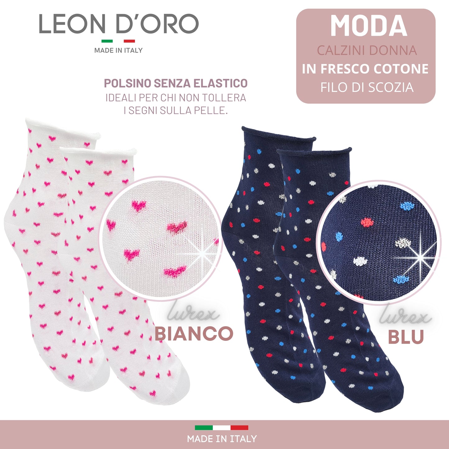 Calzini Donna Cotone Leggero 4 Paia di cui 1 in Omaggio Calze Donna Filo di scozia Made in Italy ASS3