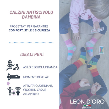 Calzini Bambina ANTISCIVOLO COTONE 3 Paia Calze Bimba abs scuola casa gonfiabili, Made in Italy ASS5