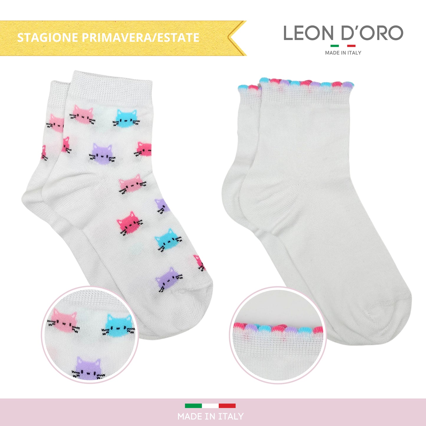 Calzini Bambina Cotone Filo di Scozia 4 Paia Calze leggere e traspiranti Made in Italy ASS1