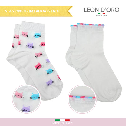 Calzini Bambina Cotone Filo di Scozia 4 Paia Calze leggere e traspiranti Made in Italy ASS1