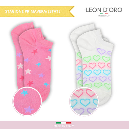 Calzini Fantasmini Bambina Cotone Filo di Scozia 4 Paia Calze leggere e traspiranti Made in Italy ASS1