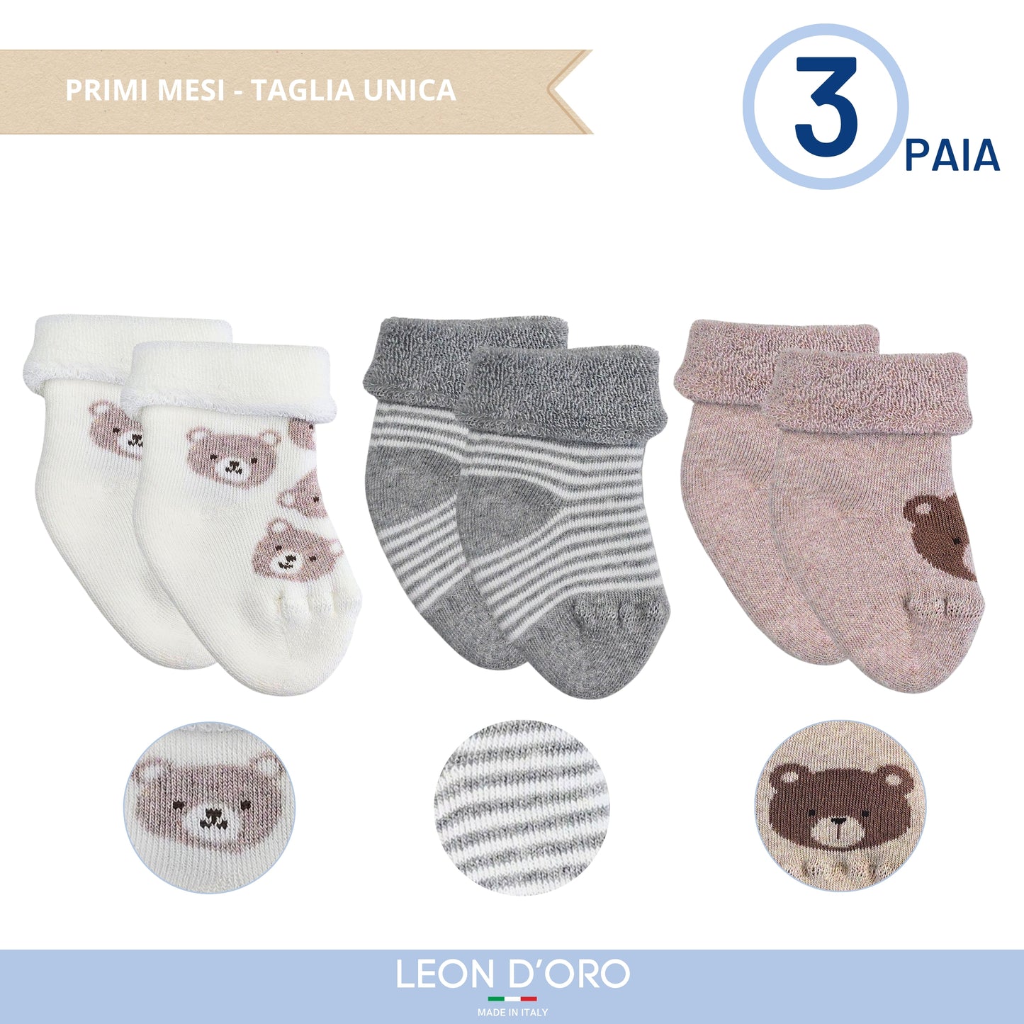 Calze Neonato 3 PAIA Calzino Regalo Scarpine Babbucce bambini Primi Mesi Taglia Unica Made in Italy ASS1M