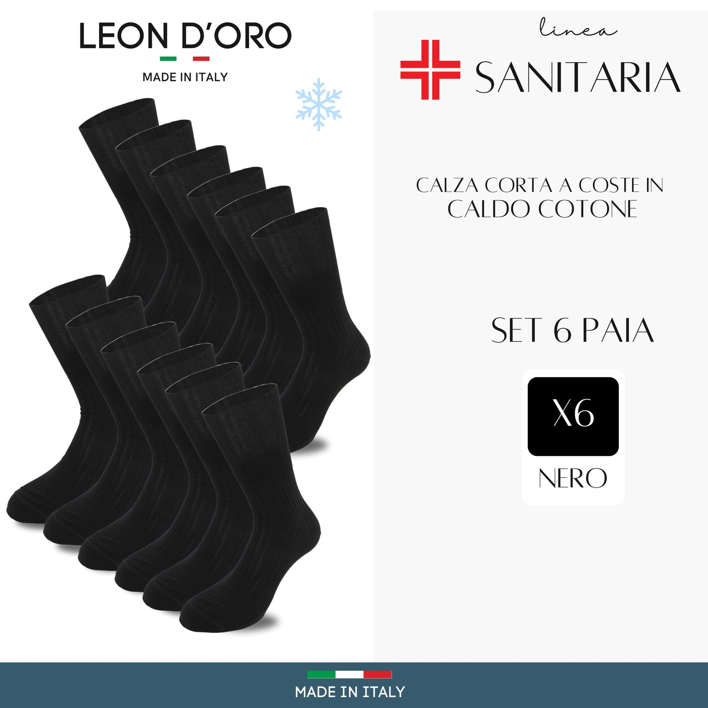 Calze Sanitarie Uomo Caldo Cotone Calzini Corti per Diabetici 6 paia Made in Italy