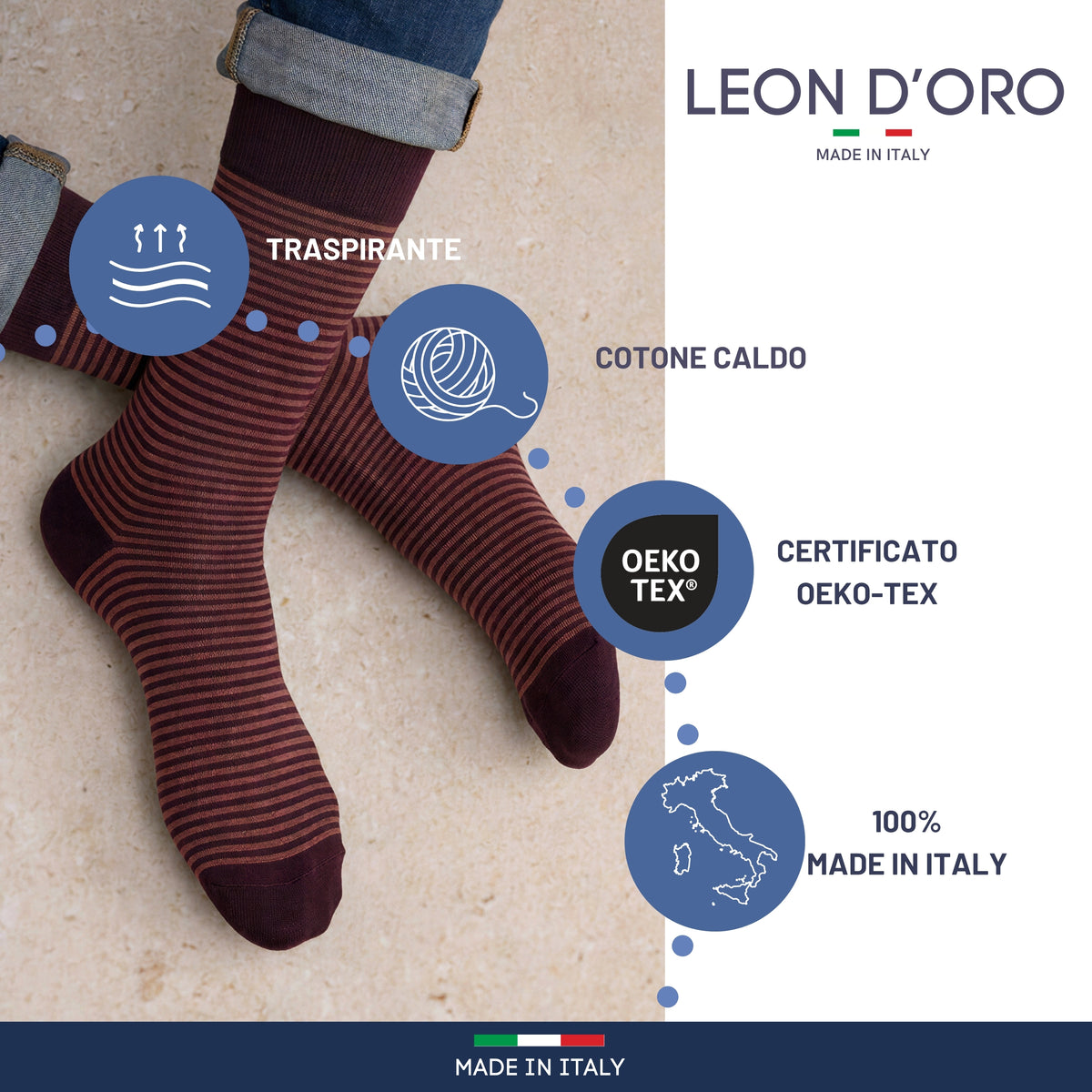 Calze Uomo Caldo Cotone corte calze uomo invernali Fantasia calze Moda Made in STRIPE/POIS