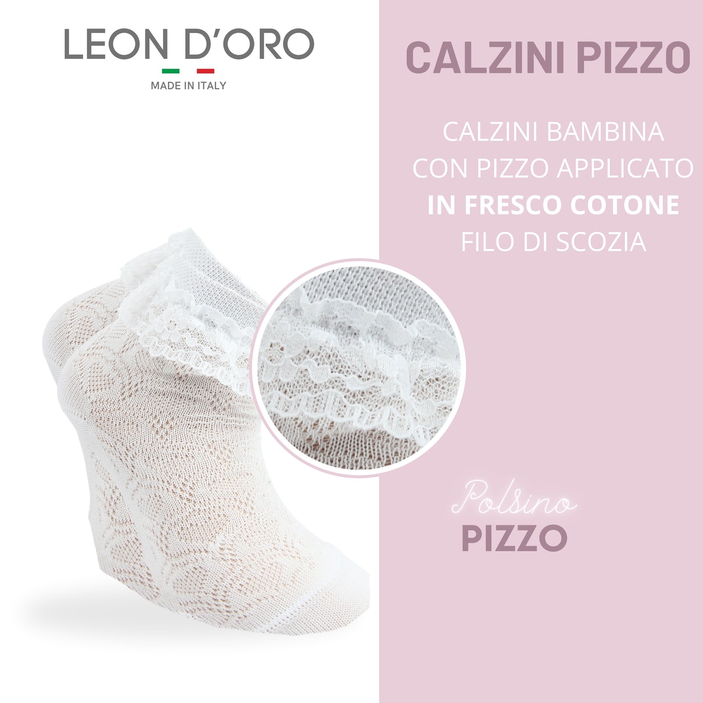 Calzini Bambina Cotone 3 Paia con Pizzo Calze Bimba Fantasmini Bambina Made in Italy