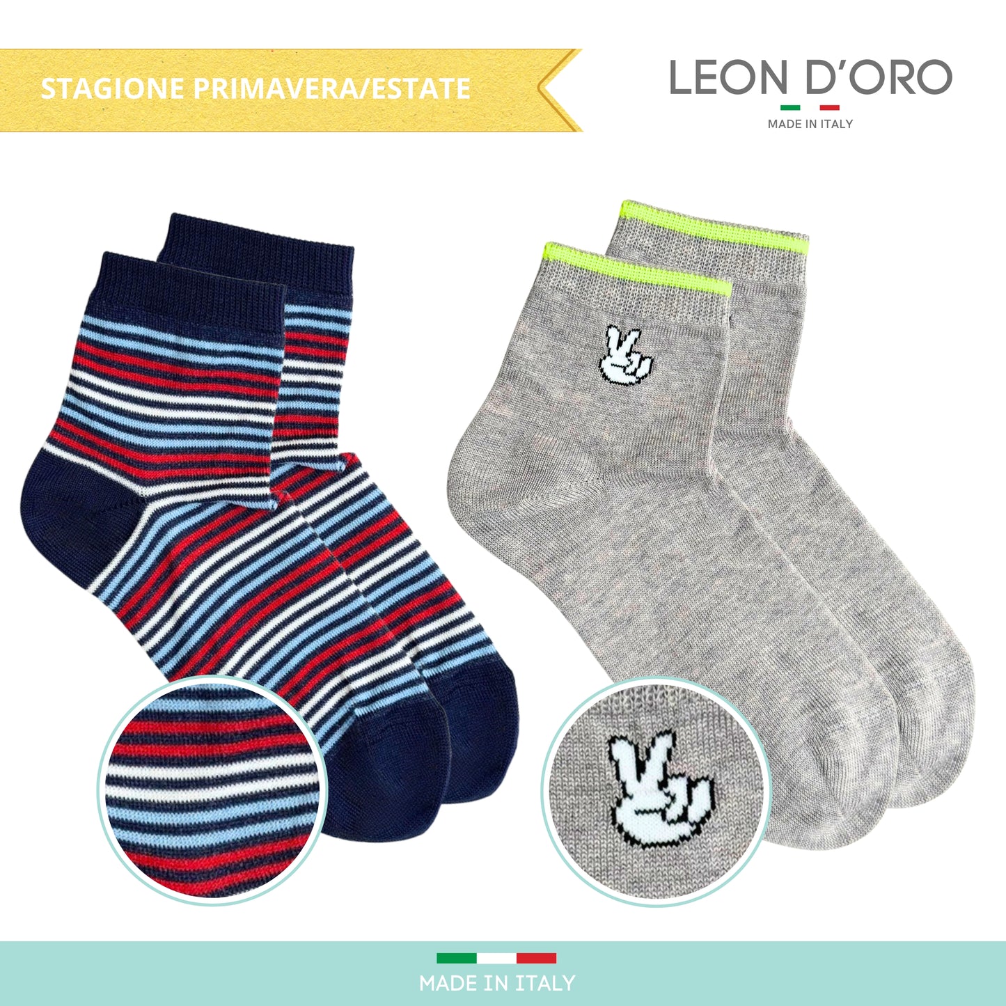 Calzini Bambino COTONE LEGGERO FILO DI SCOZIA 4 Paia, Calze leggere e traspiranti Made in Italy ASS2